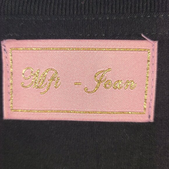 Mfi-Jean Black T-Shirt With Red Beaded Rose Embroidery - Size Medium - Picture 2 of 7